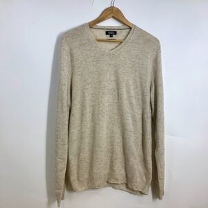 Galeries Lafayette Womens V-Neck Sweater XL Oatmeal Heather‎ Beige Knit Pullover